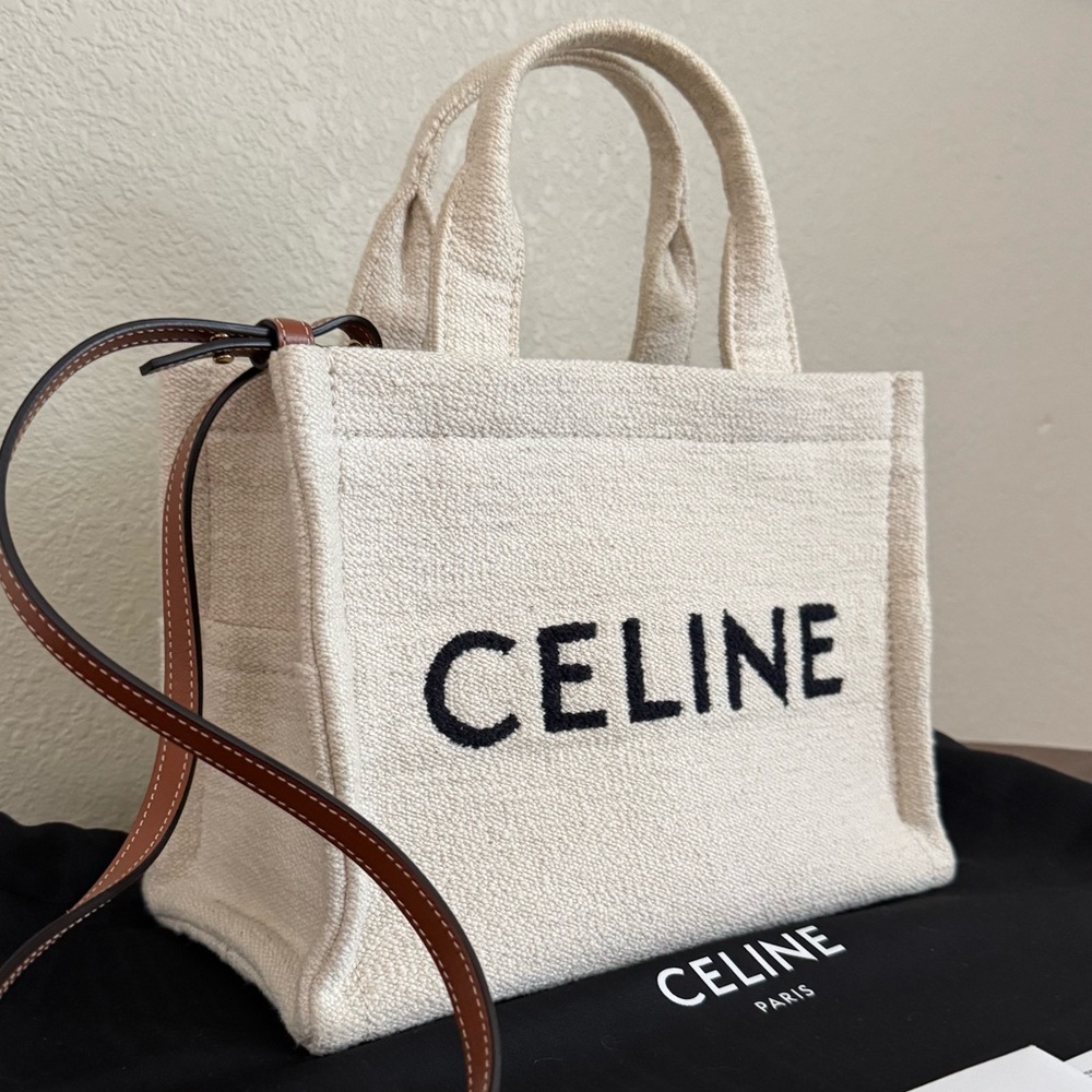 NEW CELINE Cabas Thais Canvas & Calfskin Leather Tote - Picture 2 of 7